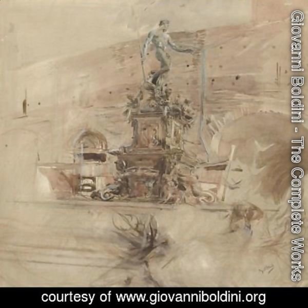 Giovanni Boldini - The Fountain Of Neptune In Bologna