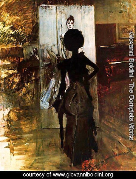 Giovanni Boldini - Woman in Black who Watches the Pastel of Signora Emiliana Concha de Ossa