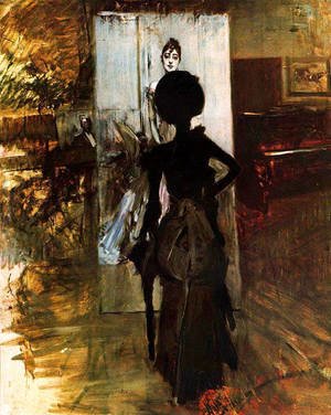 Giovanni Boldini - Woman in Black who Watches the Pastel of Signora Emiliana Concha de Ossa