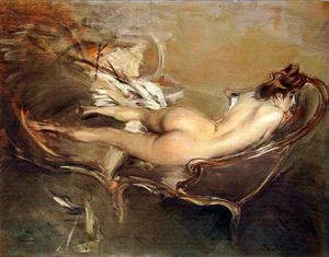 Giovanni Boldini - A Reclining Nude on a Day-Bed