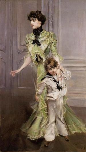 Giovanni Boldini - Portrait Of Madame Georges Hugo (nee Pauleen Menard Dozian) And Her Son  Jean