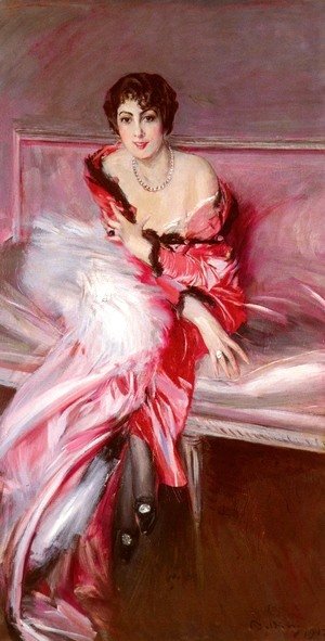 Giovanni Boldini - Portrait Of Madame Juillard In Red