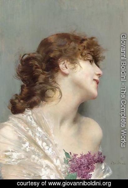Giovanni Boldini - Portrait Of A Lady With Lilacs