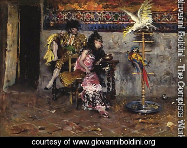 Giovanni Boldini - Couple in Spanish dress with two parrots (El Matador)