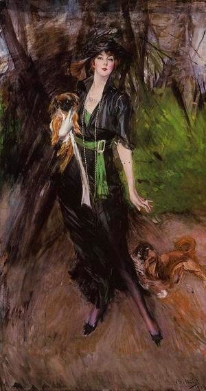 Giovanni Boldini - Portrait Of A Lady  Lina Bilitis  With Two Pekinese